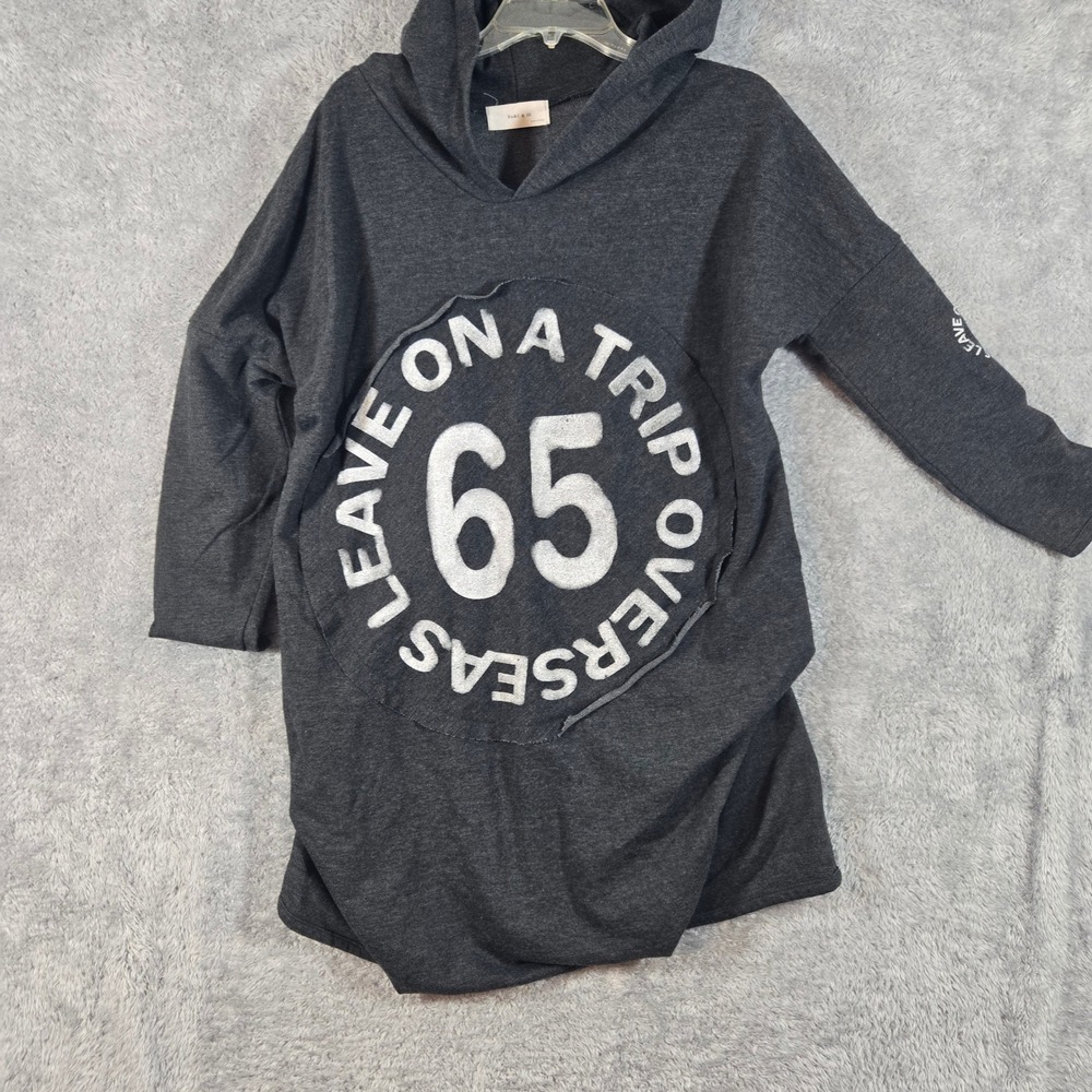 Kirameku & 101 Charcoal Gray Overseas 65 Graphic Hooded Tunic Sweatshirt Dress